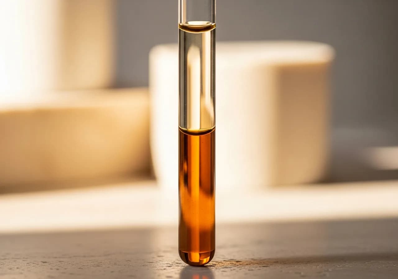 Glass tube showing separated layers after spinning